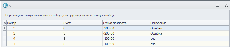 Список возвратов